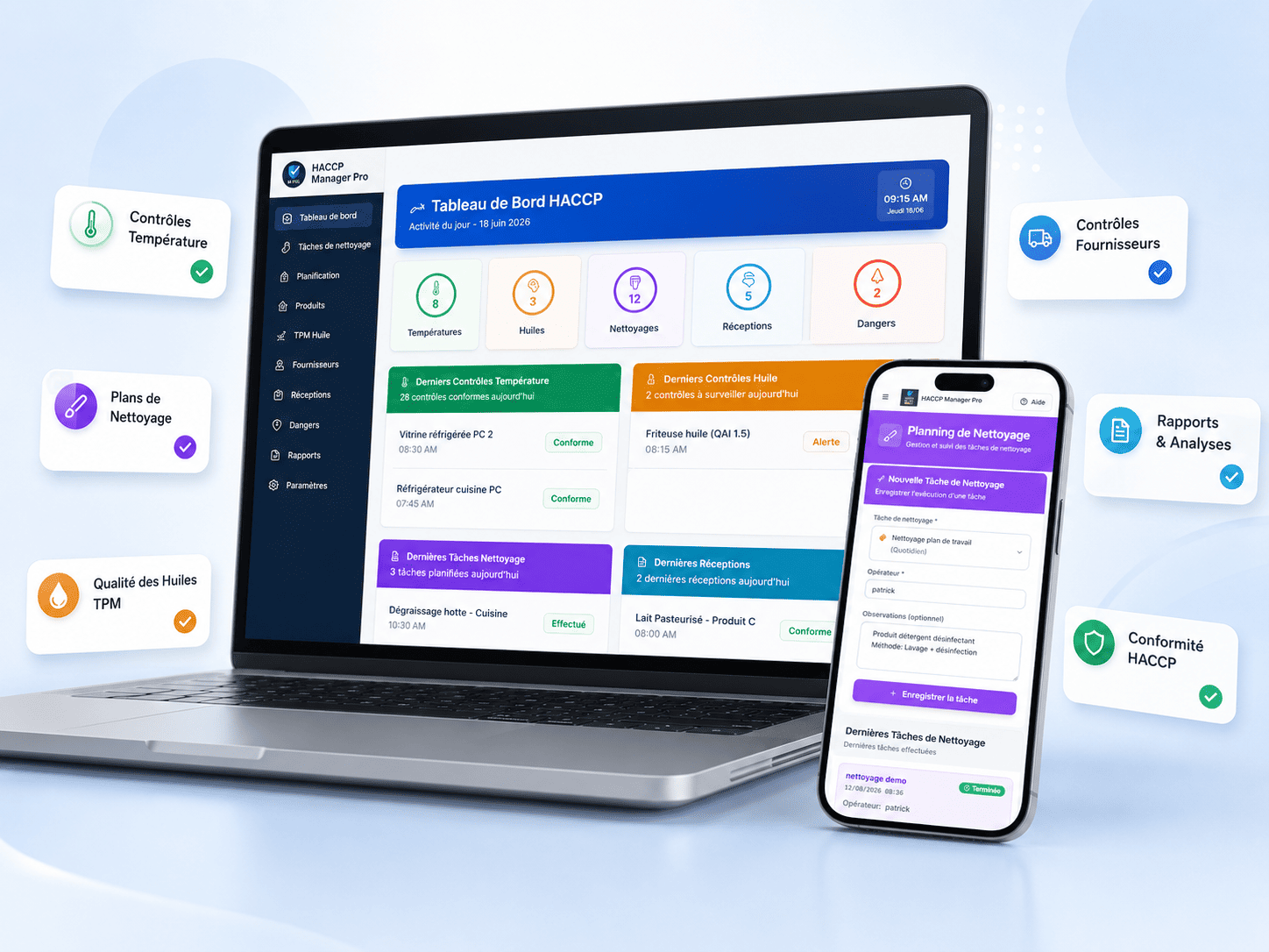 Logiciel HACCP Manager Pro sur ordinateur et smartphone